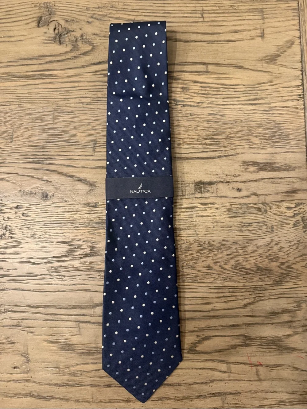 Nautica Navy Tie with White Polka Dots